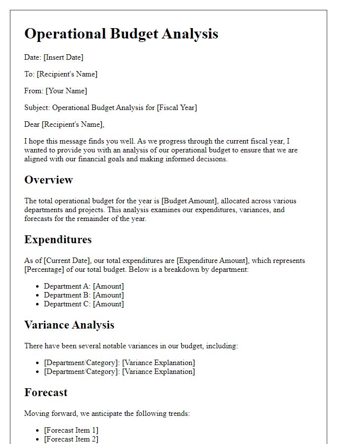 Letter template of operational budget analysis