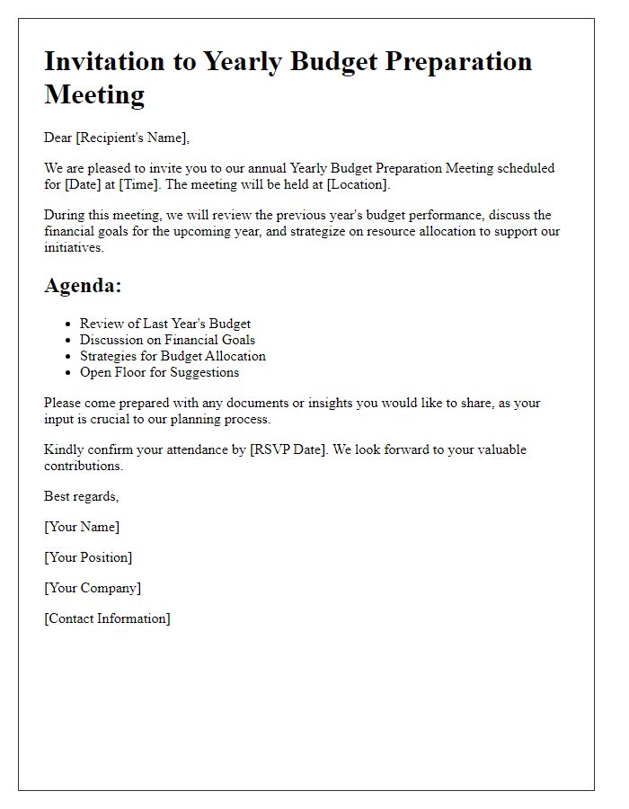 Letter template of yearly budget preparation meeting