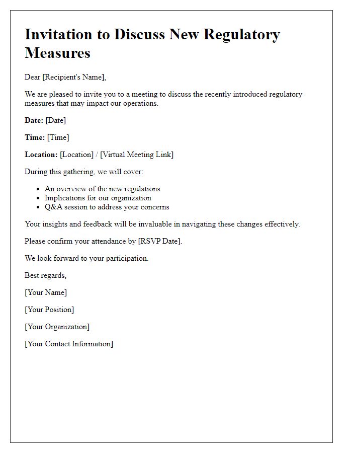 Letter template of gathering to discuss new regulatory measures