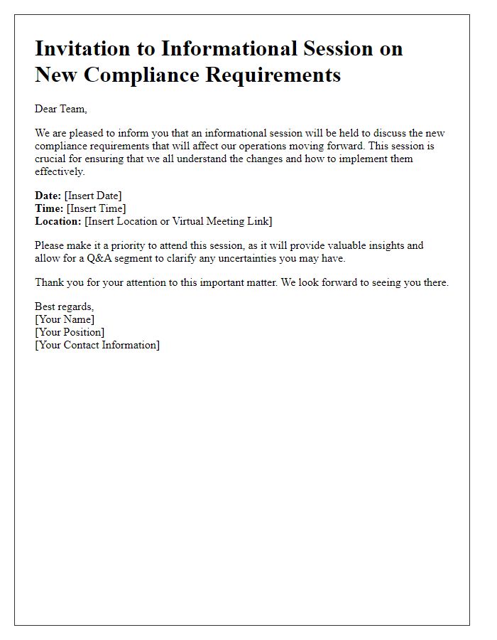 Letter template of informational session for new compliance requirements