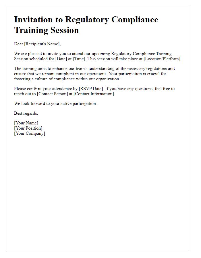 Letter template of invitation for regulatory compliance training session