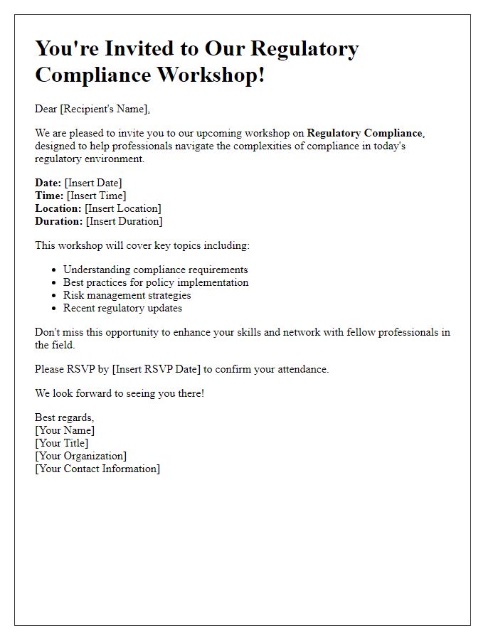 Letter template of workshop invitation for regulatory compliance