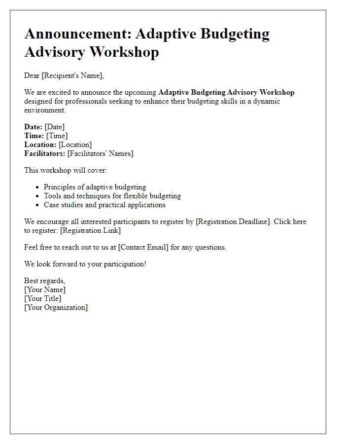 Letter template of adaptive budgeting advisory workshop announcement