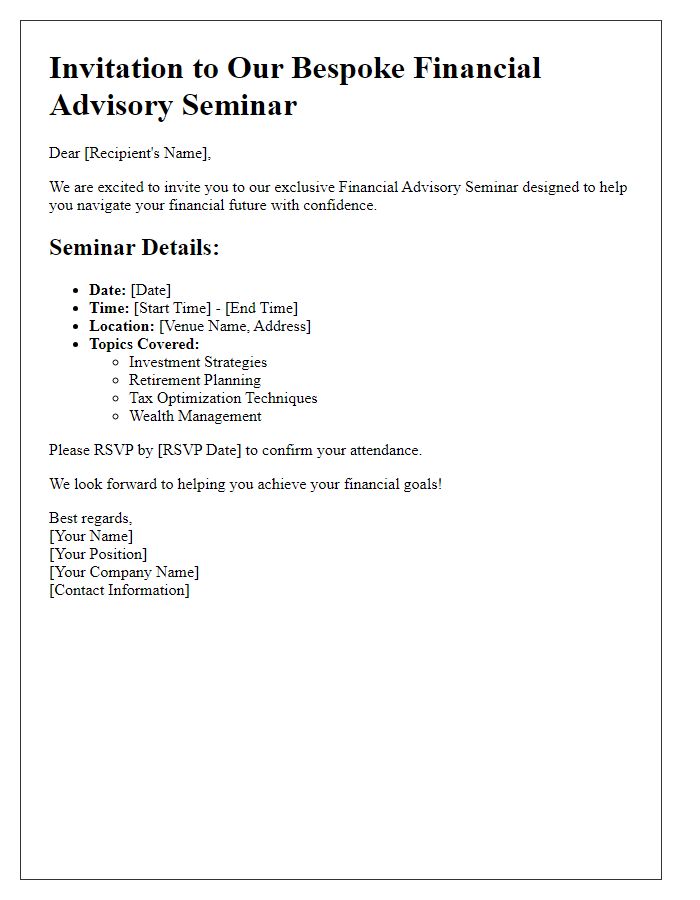 Letter template of bespoke financial advisory seminar details