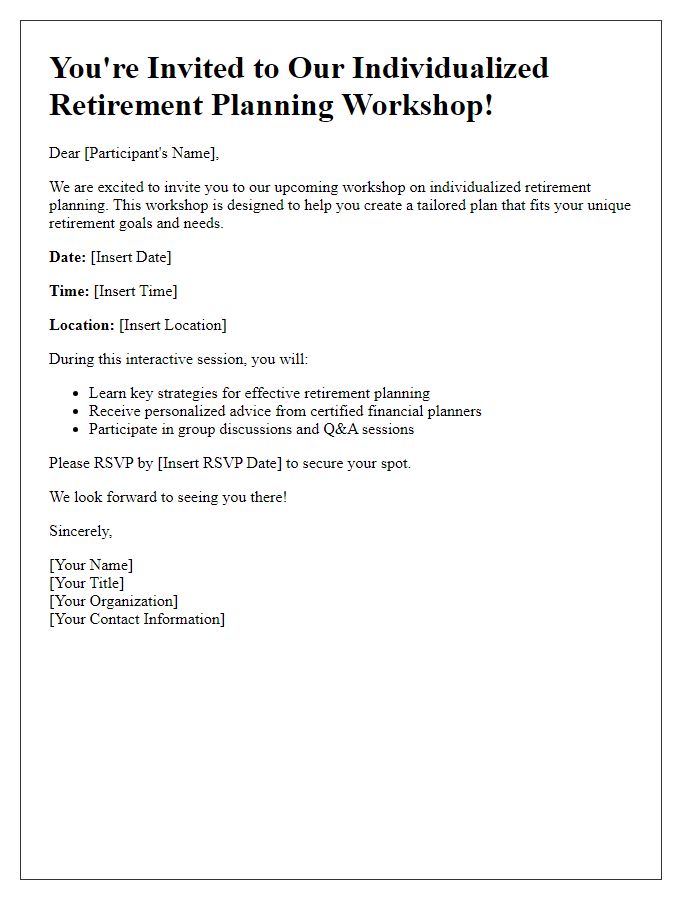 Letter template of individualized retirement planning workshop invitation