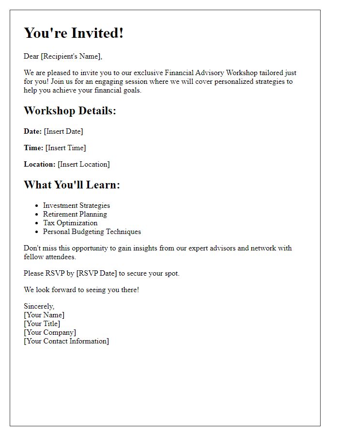 Letter template of personalized financial advisory workshop invitation