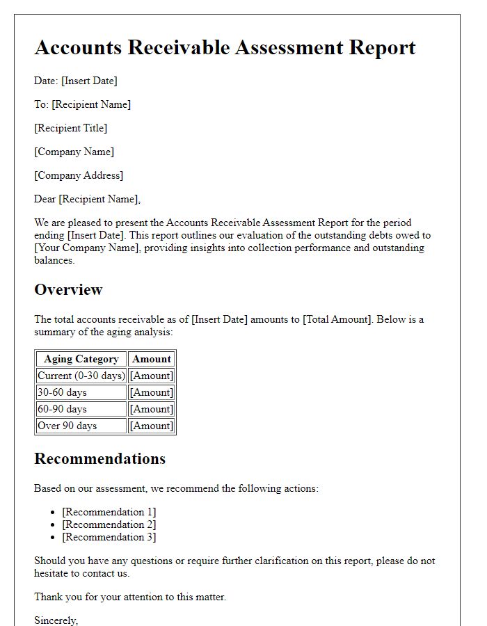 Letter template of accounts receivable assessment report