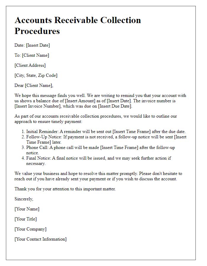 Letter template of accounts receivable collection procedures