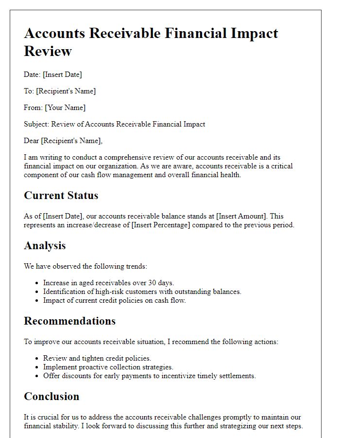 Letter template of accounts receivable financial impact review