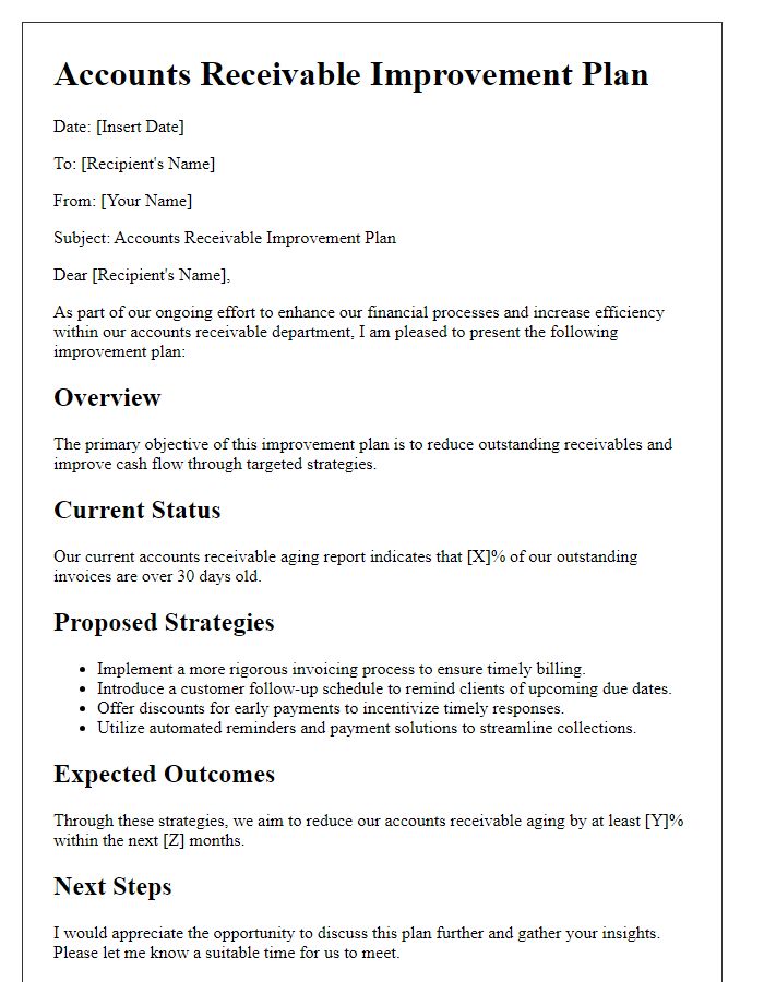 Letter template of accounts receivable improvement plan