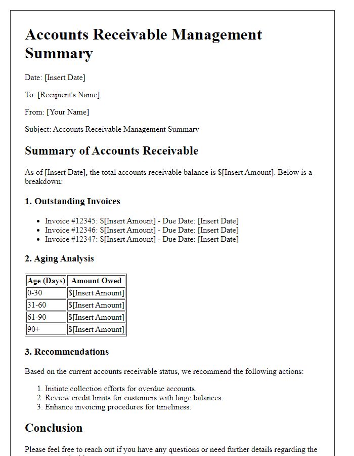 Letter template of accounts receivable management summary