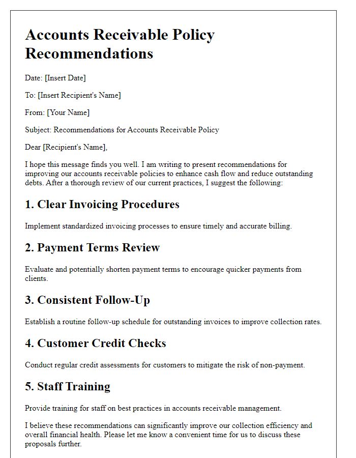 Letter template of accounts receivable policy recommendations