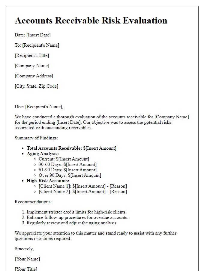 Letter template of accounts receivable risk evaluation