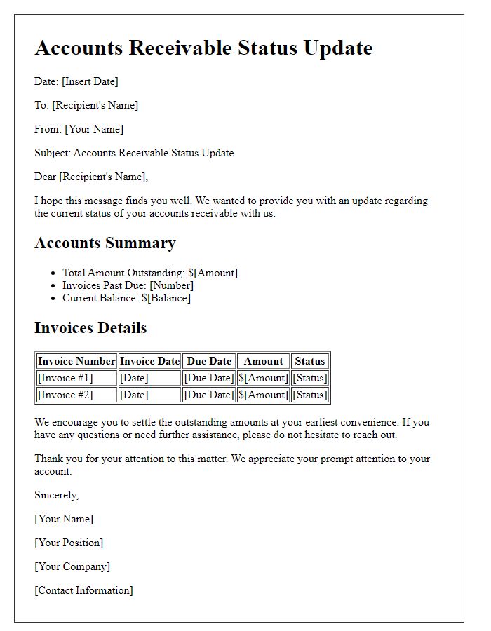 Letter template of accounts receivable status update