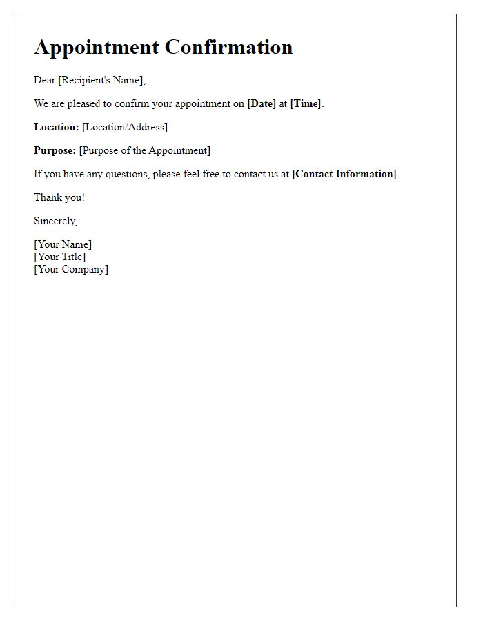 Letter template of Appointment Confirmation with Details