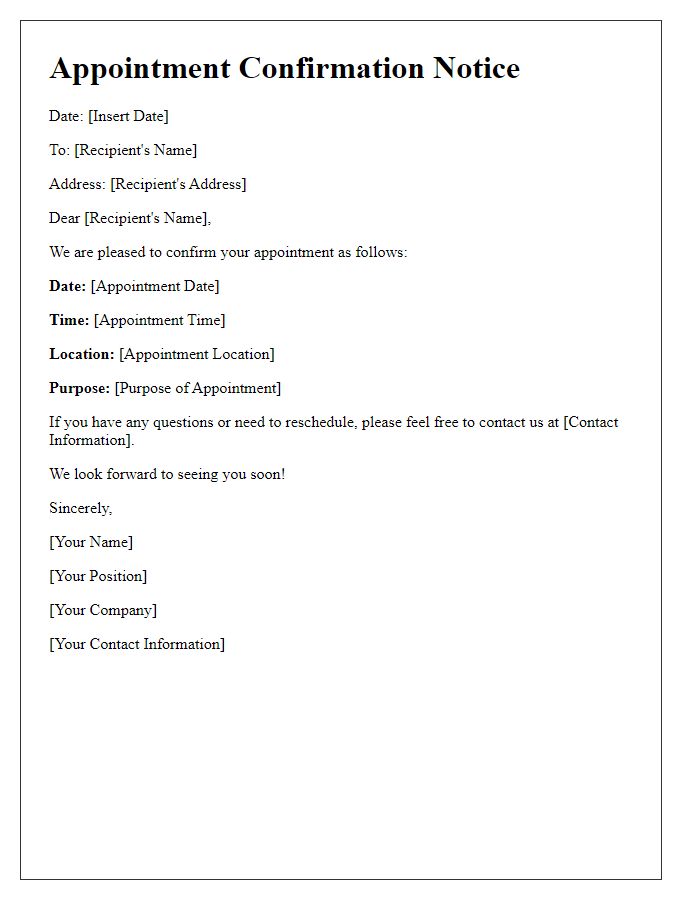 Letter template of Appointment Confirmation Notice