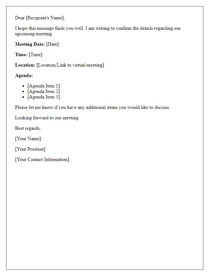 Letter template of Confirmation for Meeting Agenda