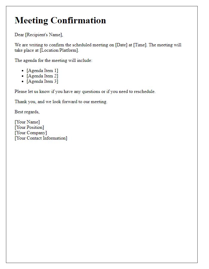 Letter template of Confirmation of Scheduled Meeting