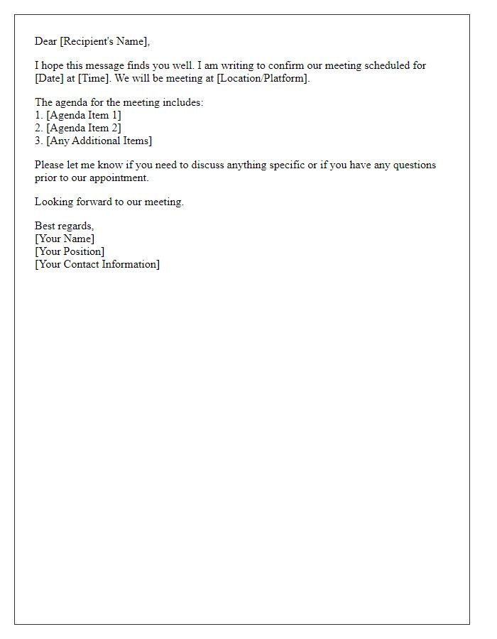 Letter template of Meeting Confirmation for Scheduled Appointment
