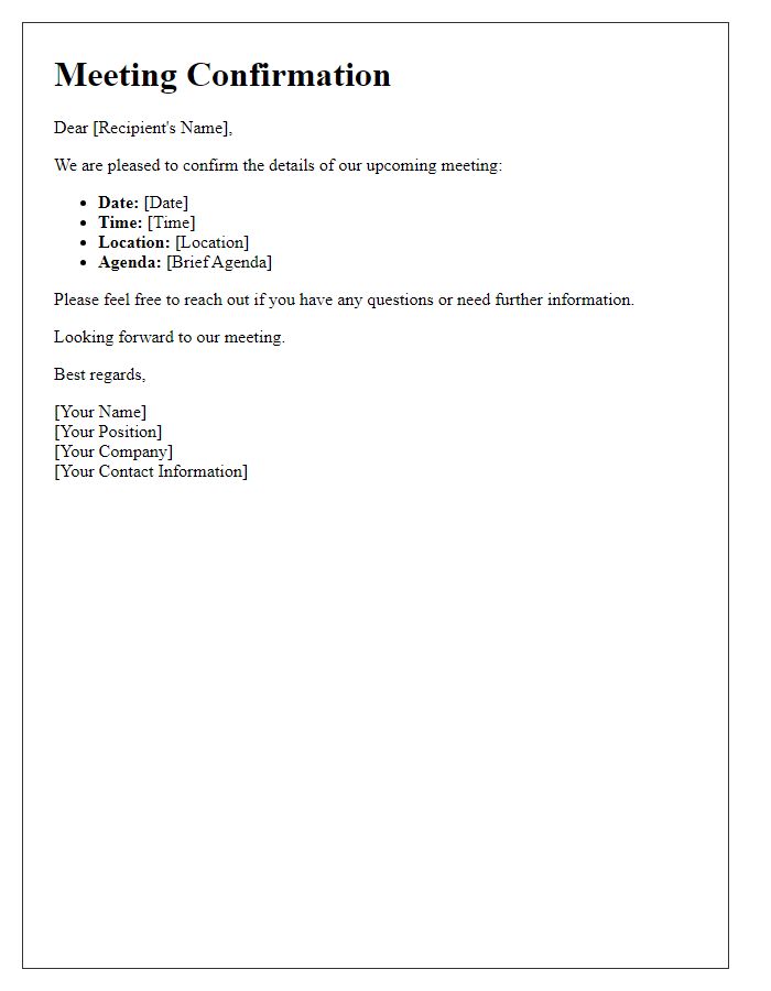 Letter template of Meeting Details for Confirmation