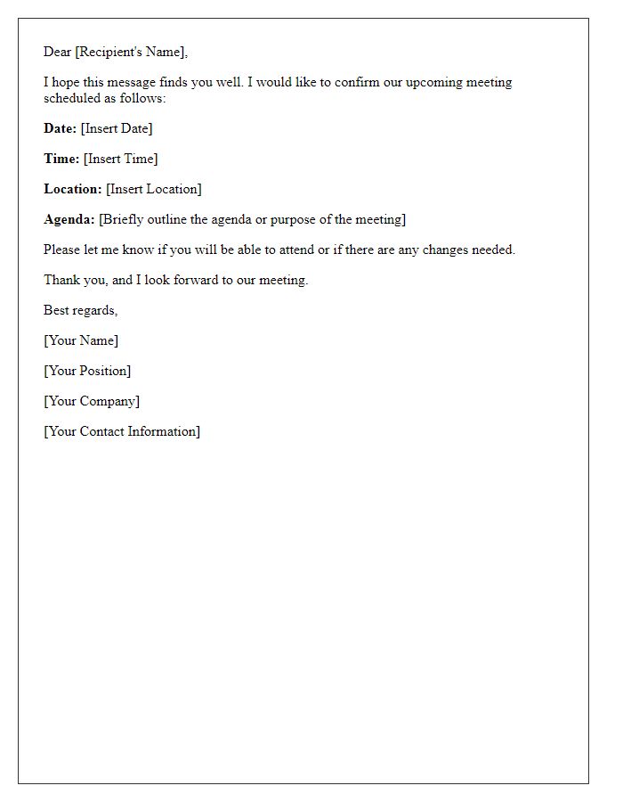 Letter template of Meeting Schedule Confirmation