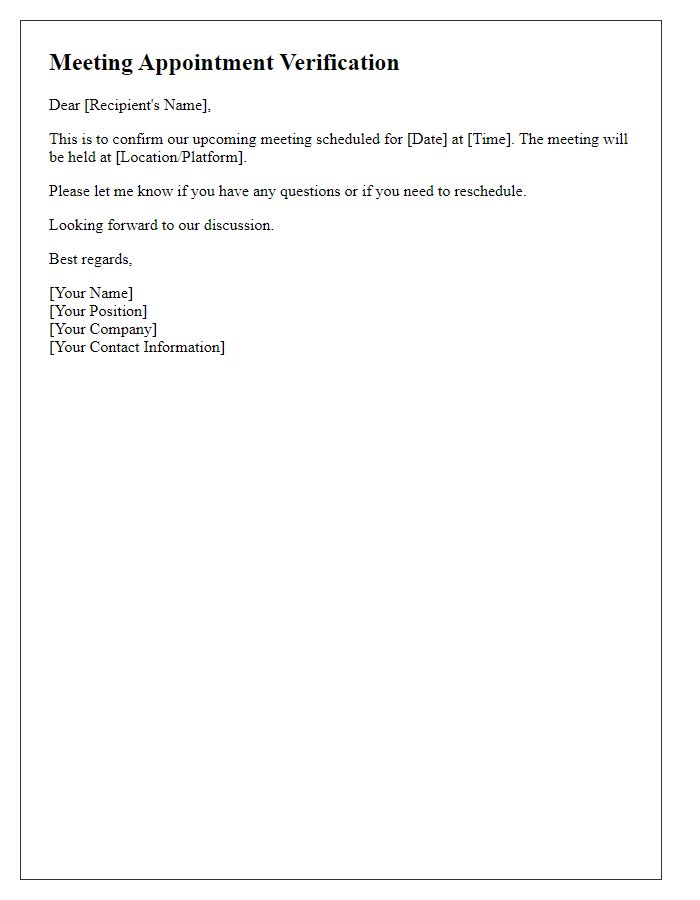 Letter template of Verify Meeting Appointment Details