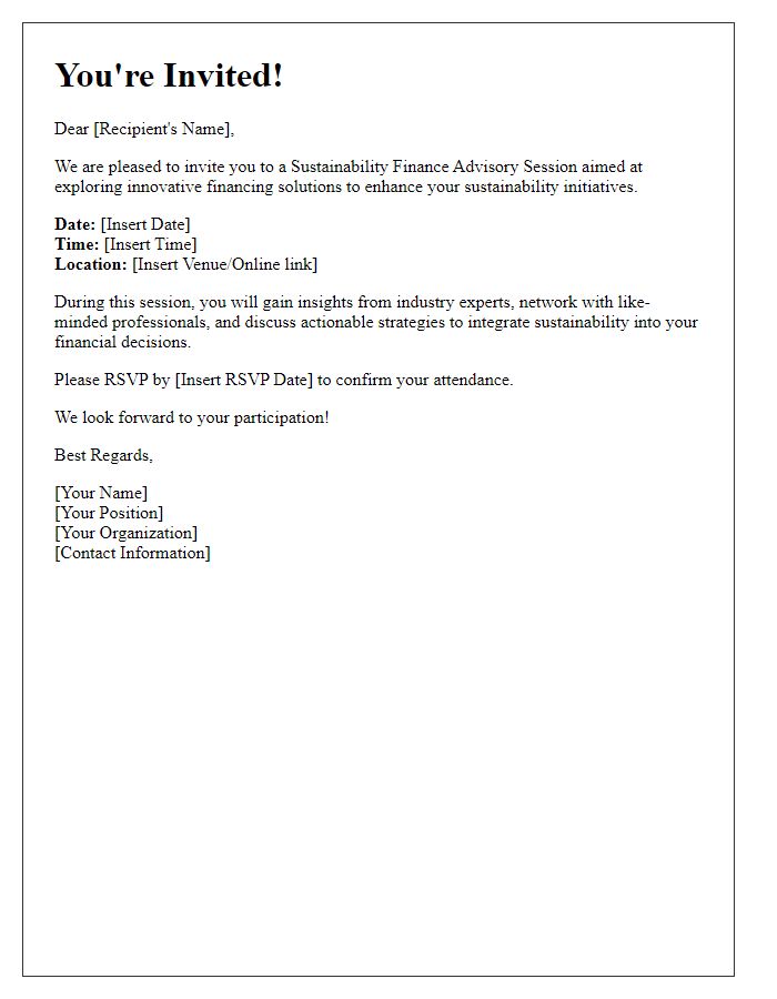 Letter template of invitation for sustainability finance advisory session