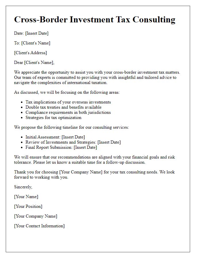 Letter template of cross-border investment tax consulting