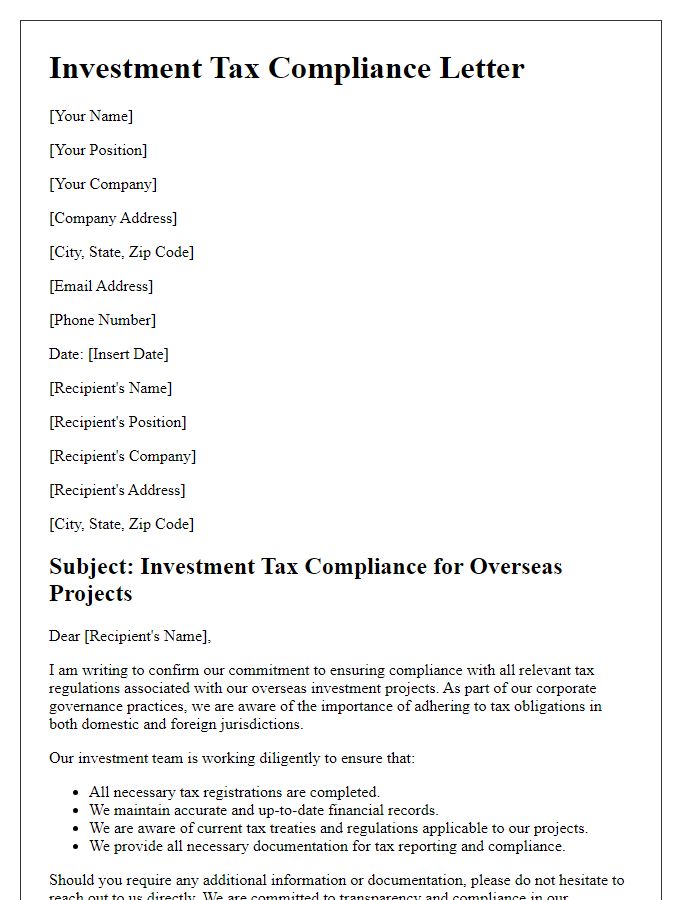 Letter template of investment tax compliance for overseas projects