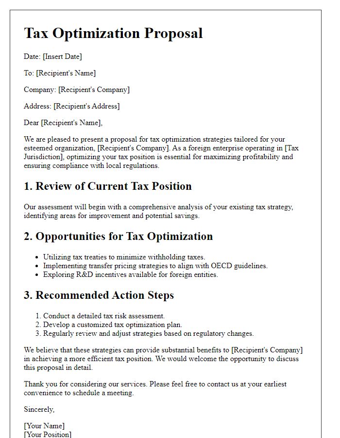 Letter template of tax optimization for foreign enterprises