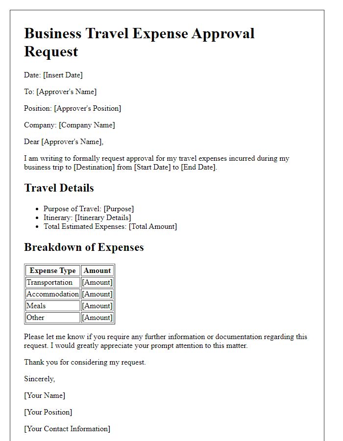 Letter template of business travel expense approval process