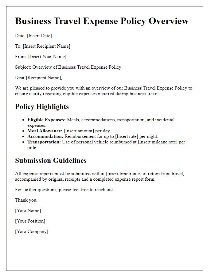 Letter template of business travel expense policy overview