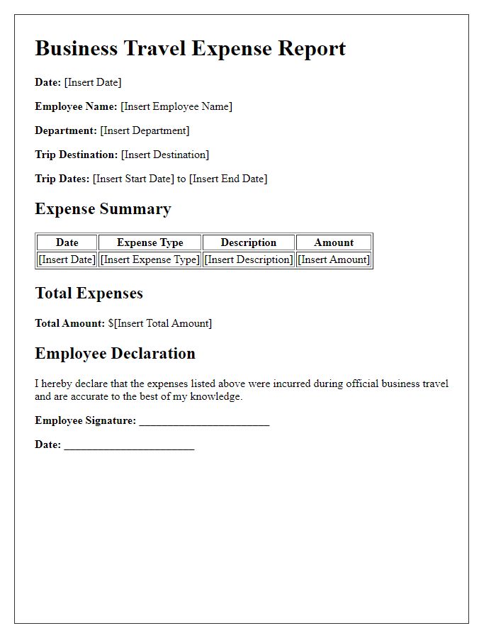 Letter template of business travel expense report format