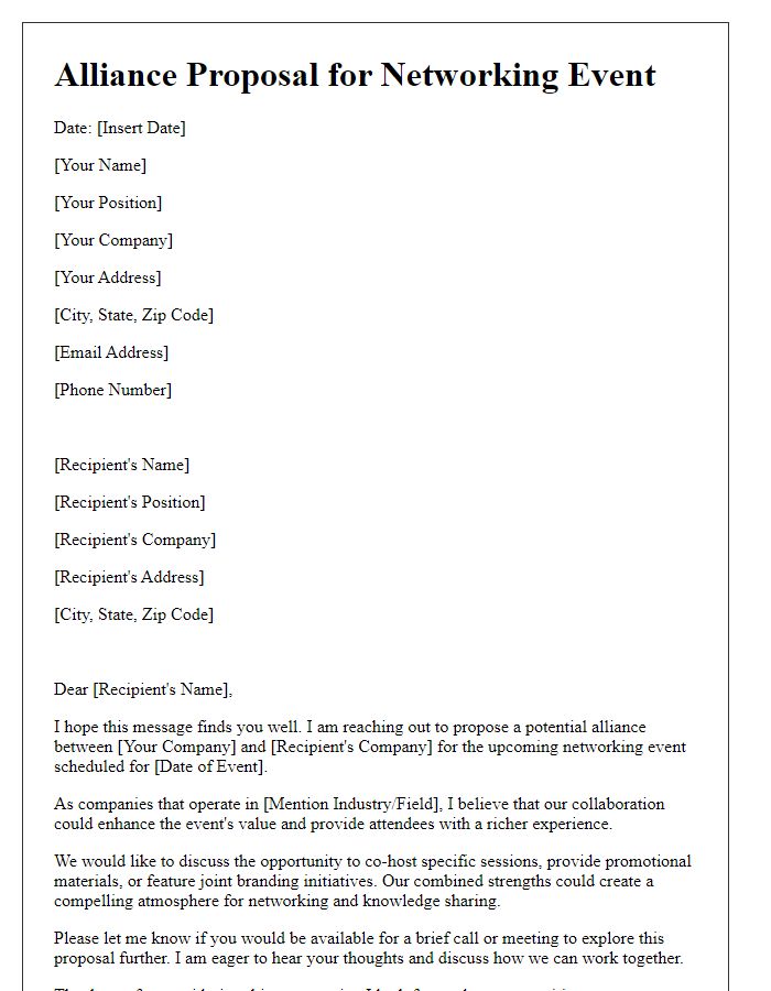 Letter template of alliance proposal for networking event