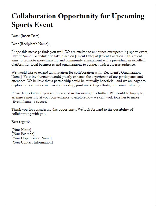 Letter template of collaboration opportunity for sports event