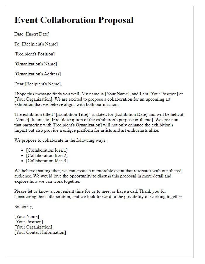 Letter template of event collaboration proposal for art exhibition