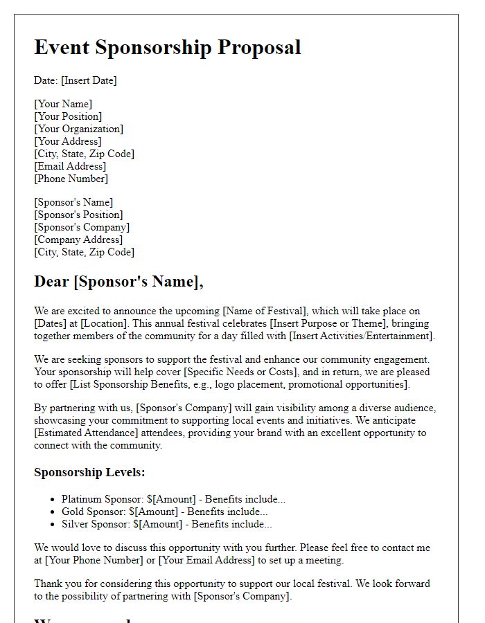 Letter template of event sponsorship proposal for local festival