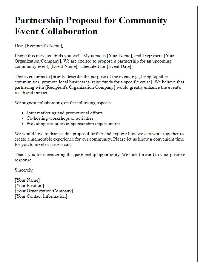 Letter template of partnership proposal for community event collaboration