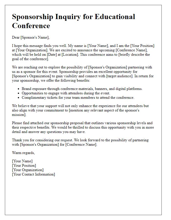 Letter template of sponsorship inquiry for educational conference