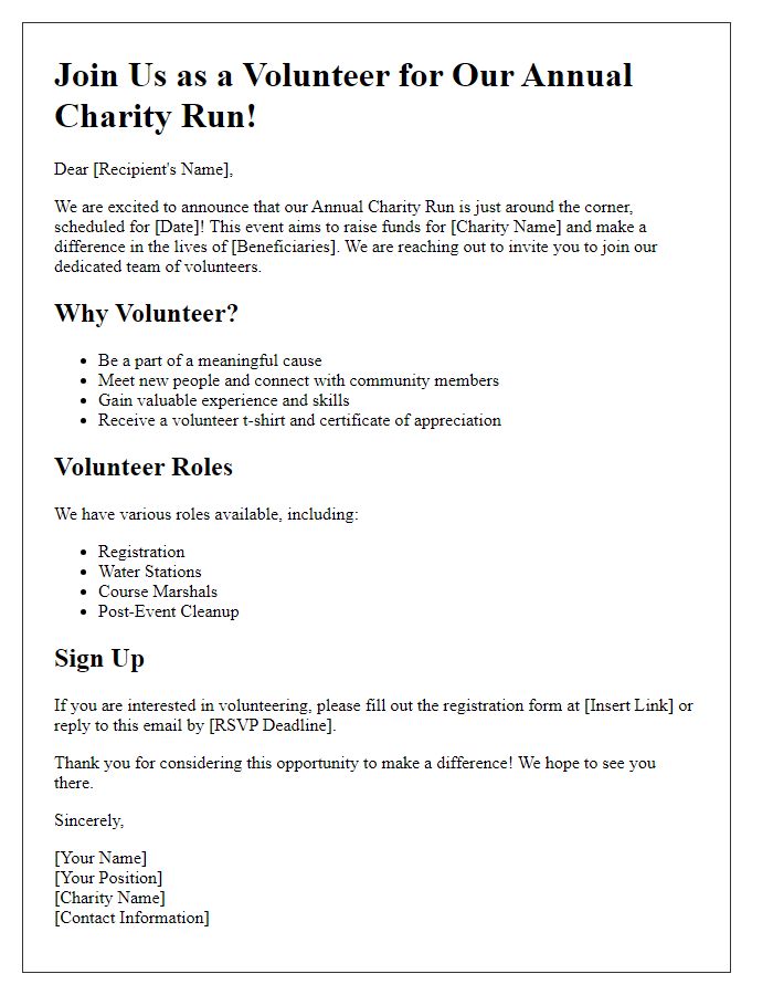 Letter template of Volunteer Recruitment for Charity Run