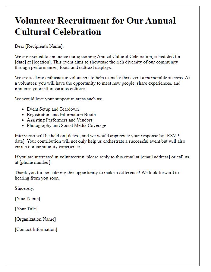 Letter template of Volunteer Recruitment for Cultural Celebration