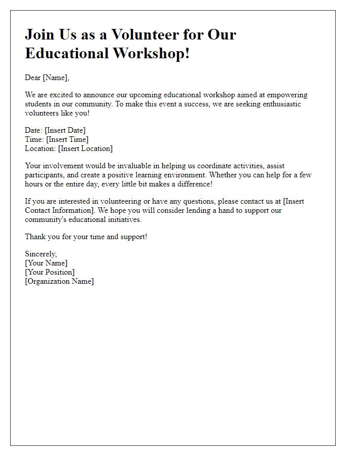 Letter template of Volunteer Recruitment for Educational Workshop