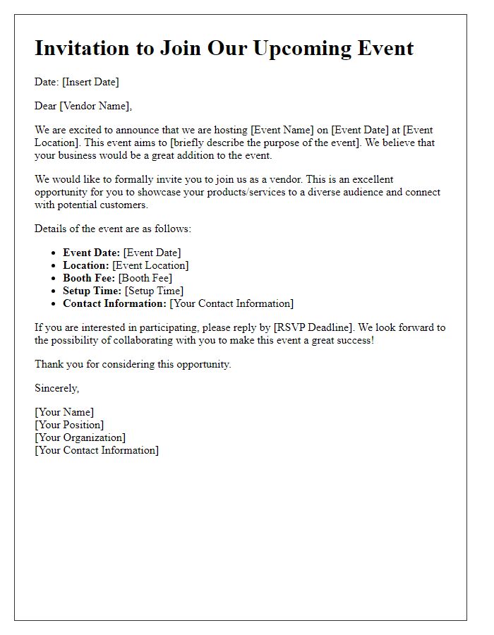 Letter template of Request for Vendors to Join Our Event