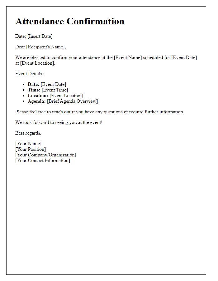 Letter template of Attendance Confirmation for Event