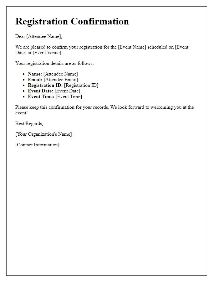 Letter template of Attendee Registration Confirmation
