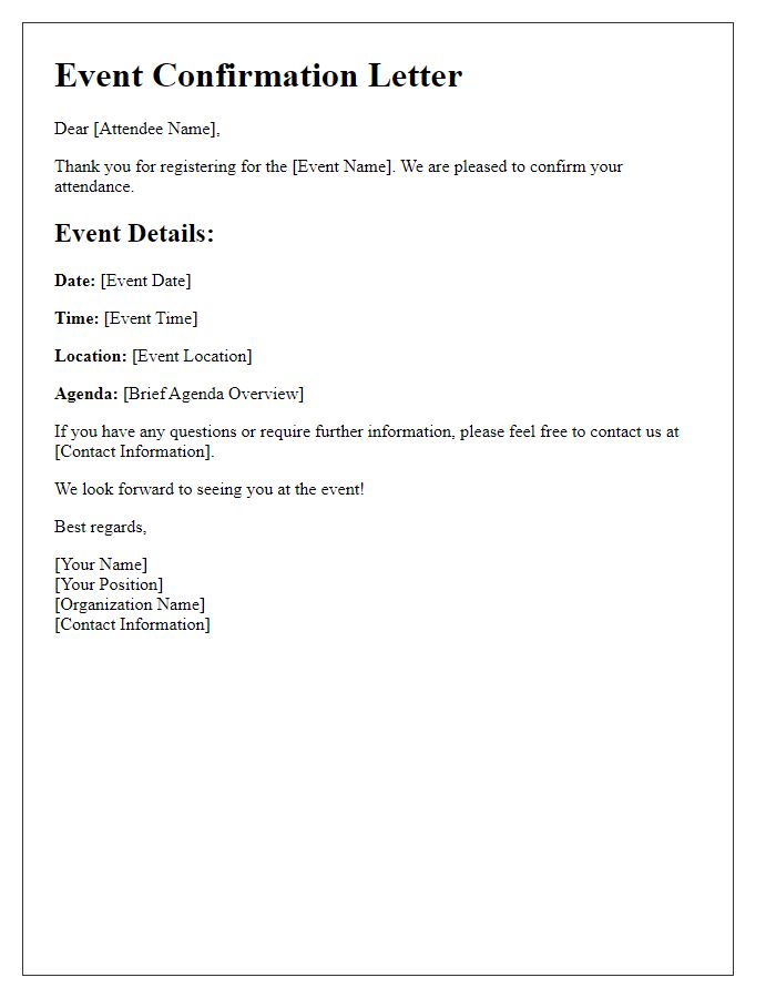 Letter template of Confirmation for Registered Event Attendees