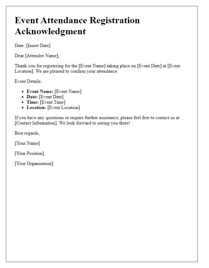 Letter template of Event Attendance Registration Acknowledgment