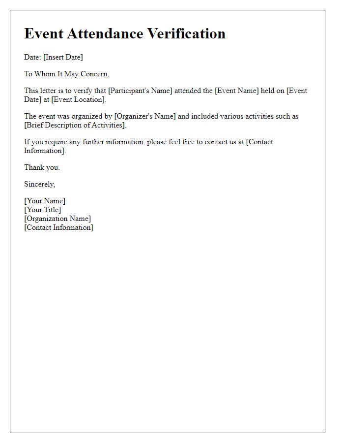 Letter template of Event Attendance Verification