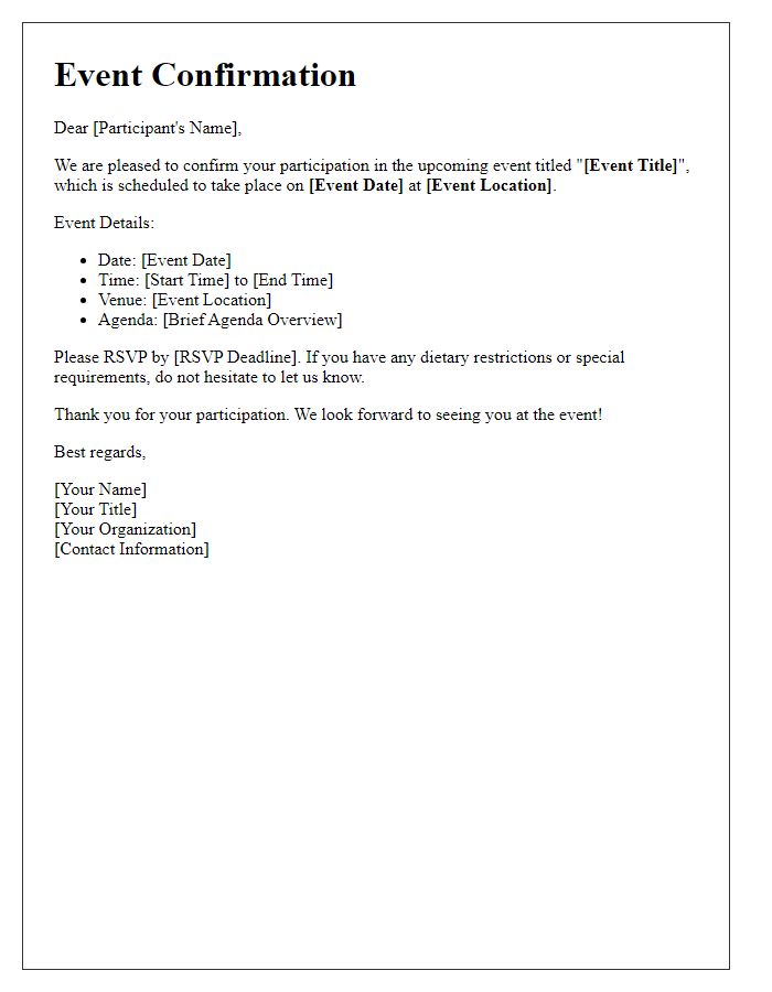 Letter template of Event Confirmation for Participants