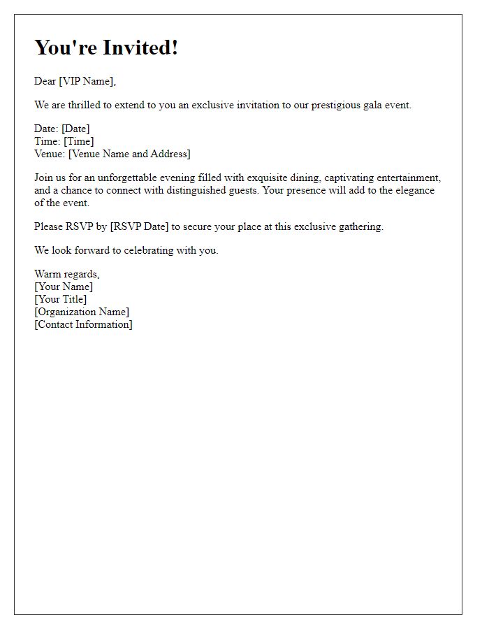 Letter template of exclusive invitation for VIPs to the gala event